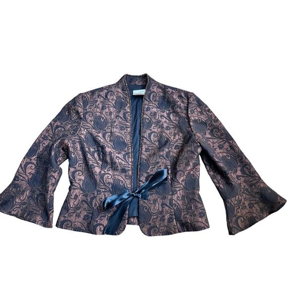 Joseph Ribkoff Trends Brown Floral Open Front Evening Jacket L - Picture 1 of 12